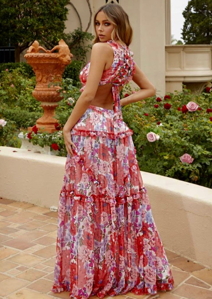 white christmas dresses Floral Chiffon Maxi Dress