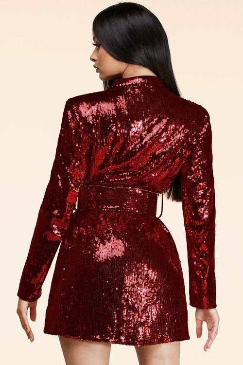fitted lace wedding dress Las Vegas Red Long Sleeve Sequin Mini Dress