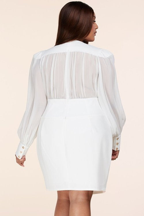 elena mini dress in white LONG SLEEVE MINI Dress