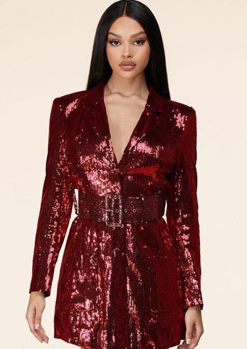 LAS VEGAS Red Long Sleeve Sequin Mini Dress - Chic Outfit L / US 10-12 LAS VEGAS Red Long Sleeve Sequin Mini Dress - Chic Outfit L / US 10-12