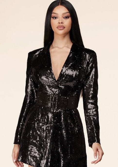 black sequin long sleeve mini dress Stay With Me Black Sequin Long Sleeve Mini Dress main image 0