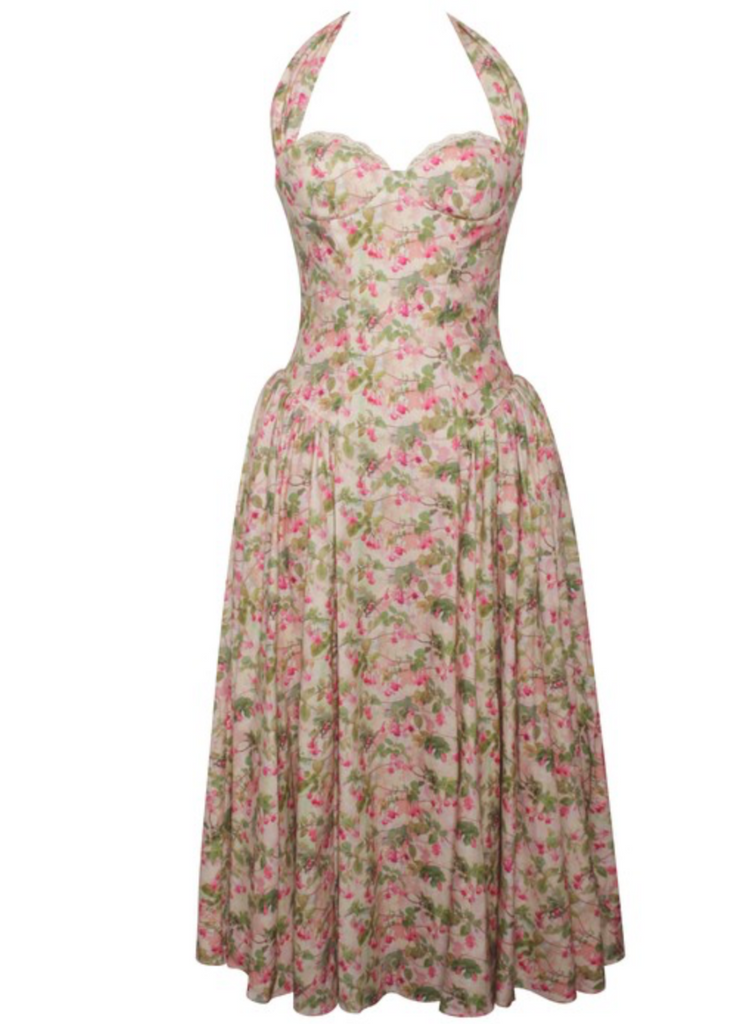 Isabella Premium Floral Corset Midi Dress – Elegant Pleated Linen Dress for Summer & Special Occasions