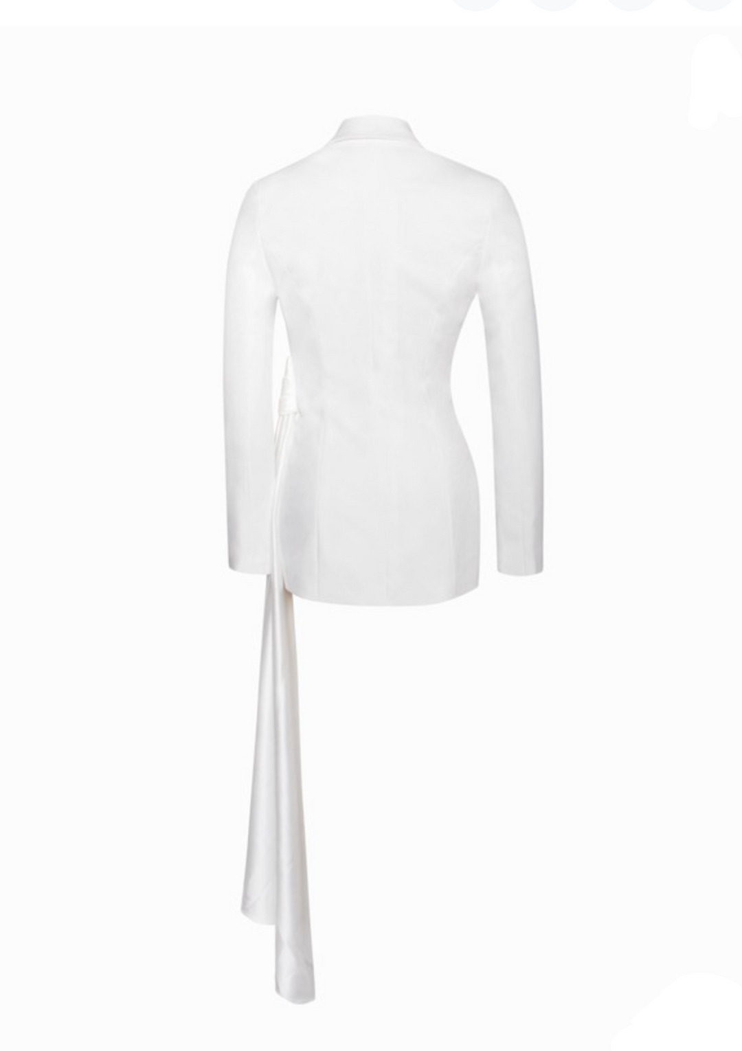 “CAROLINA” WHITE SATIN DRAPED BLAZER JACKET – ELEGANT TAILORED DESIGN