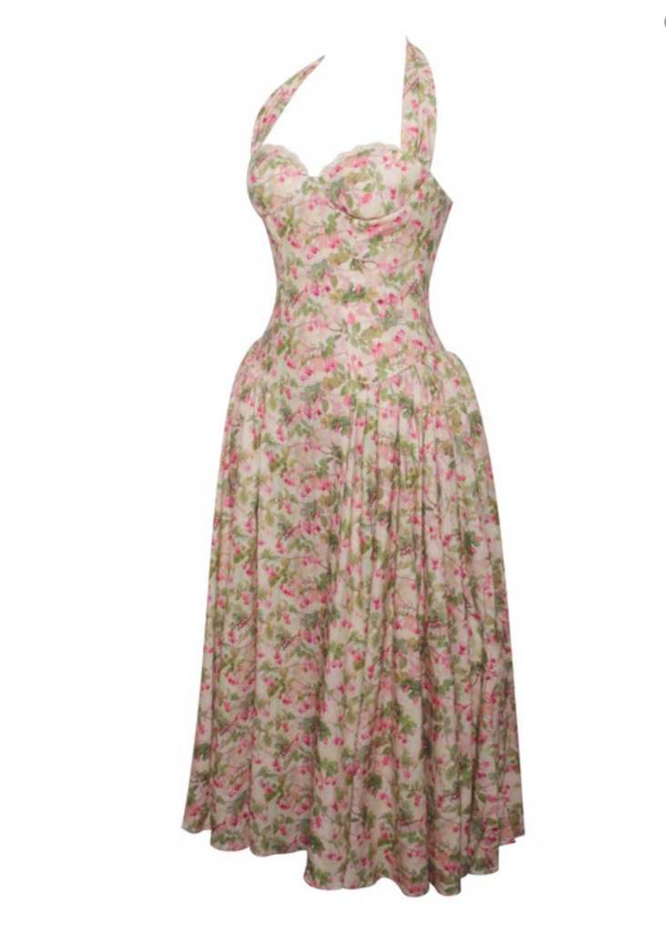 Isabella Premium Floral Corset Midi Dress – Elegant Pleated Linen Dress for Summer & Special Occasions