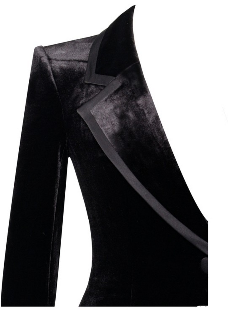 Black velvet blazer with a textured finish 