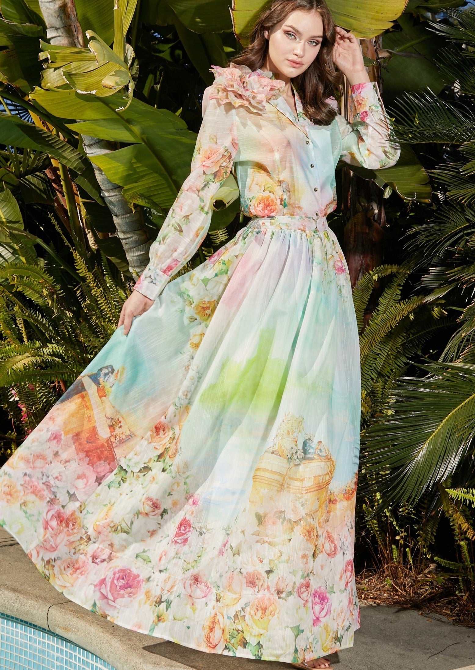 FLOWER ART Maxi Skirt Set - Elegant Floral Attire for Spring