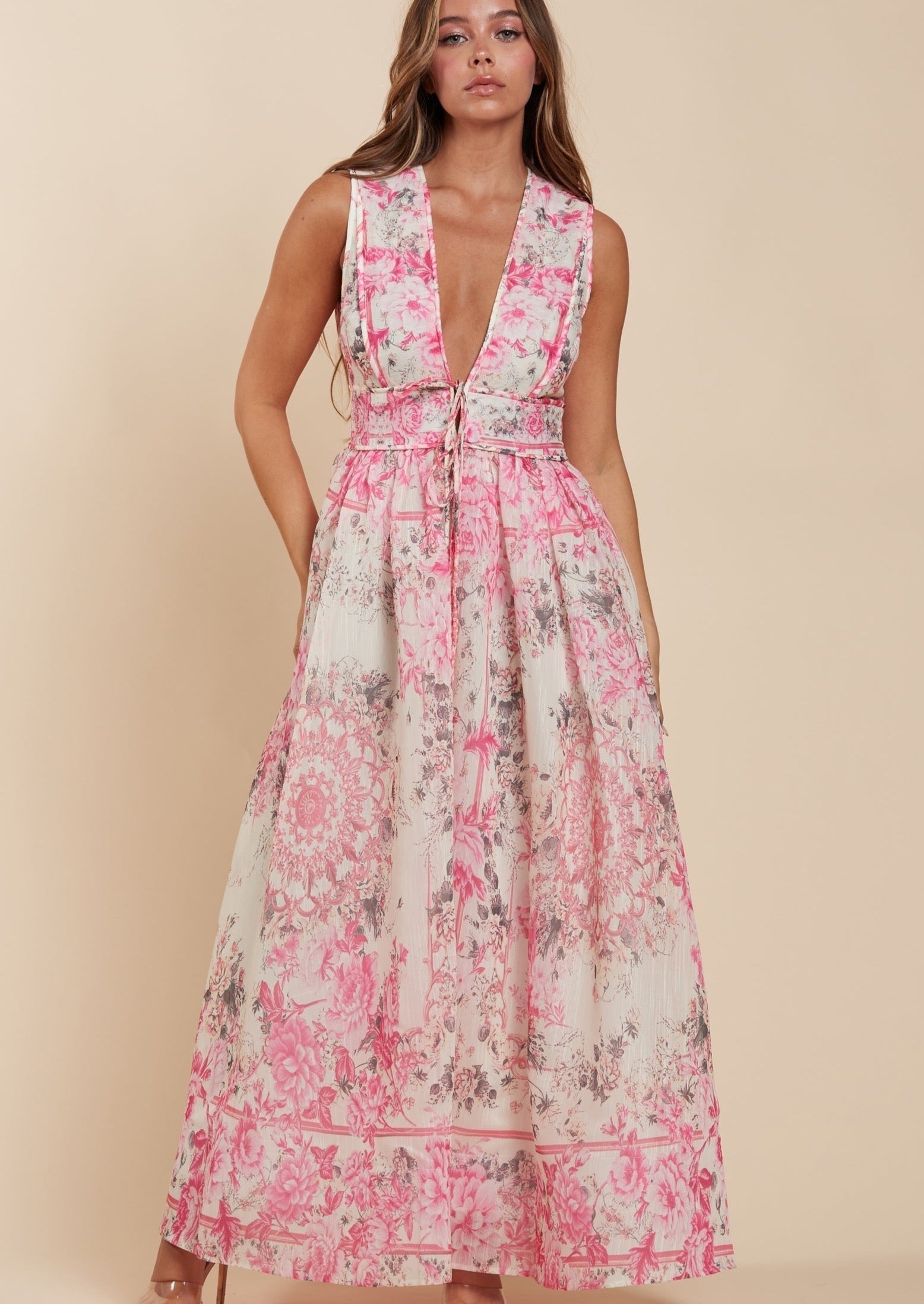 green emerald velvet dress Jude Orange Floral Print Maxi Formal Dress main image 0