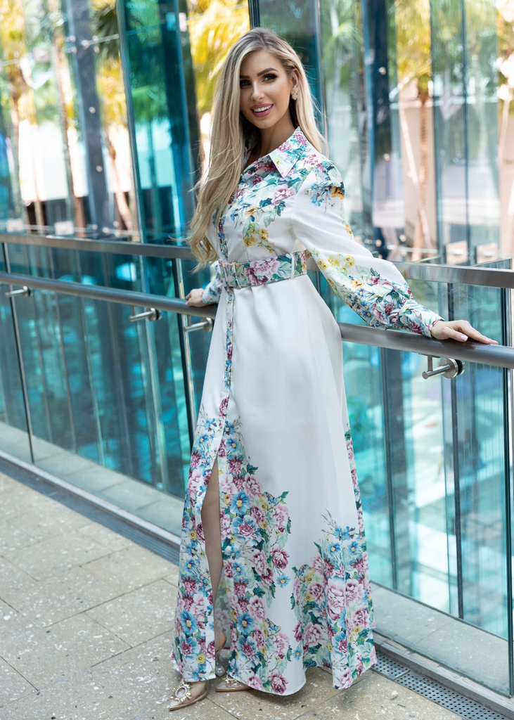 Francis Floral Long Sleeve Maxi Dress Elegant Belted Spring Statement Dress Francis Floral Long Sleeve Maxi Dress Elegant Belted Spring Statement Dress