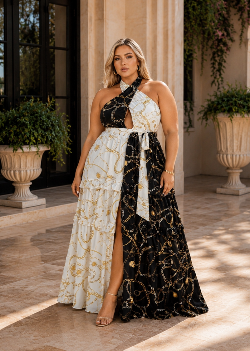 New YORK Black & White Maxi Dress