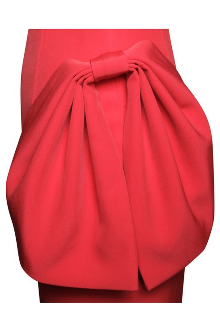 Red dress with a bow on a shopping app screen