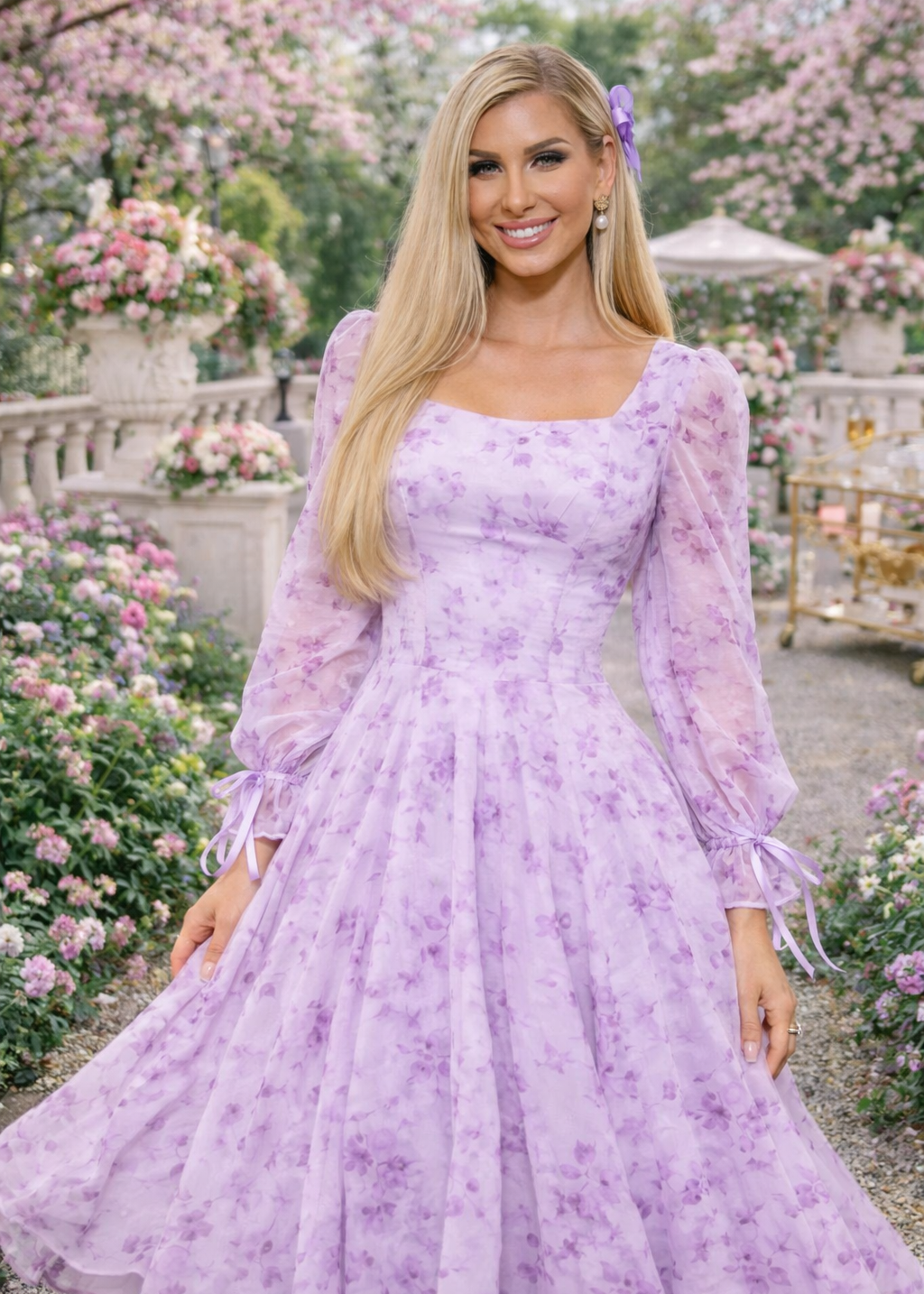 Lavender Garden Romance Midi Dress