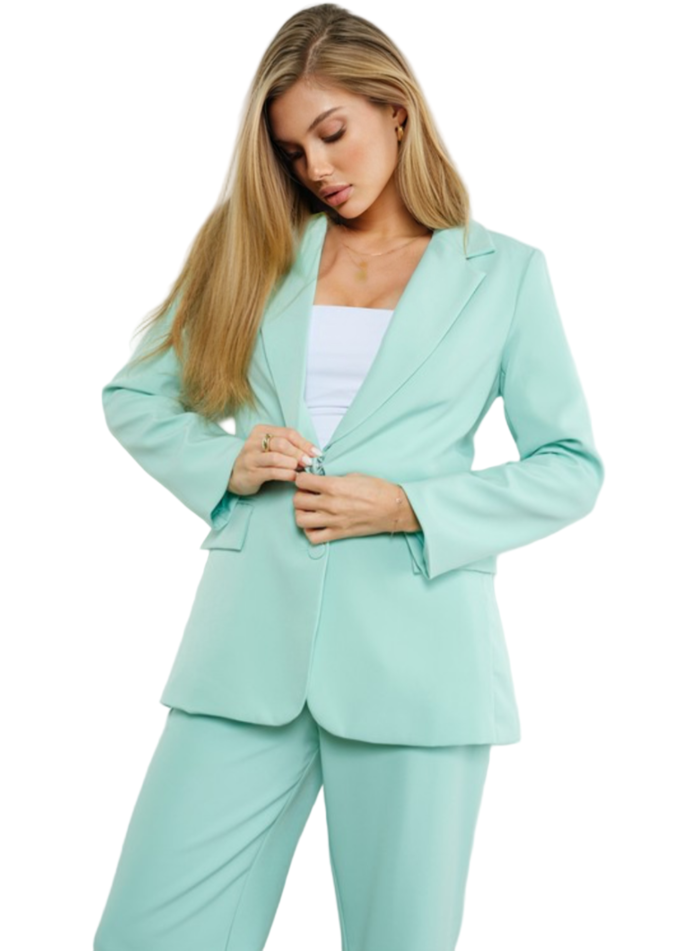 Executive Glow Mint Green Three-Piece Suit Set