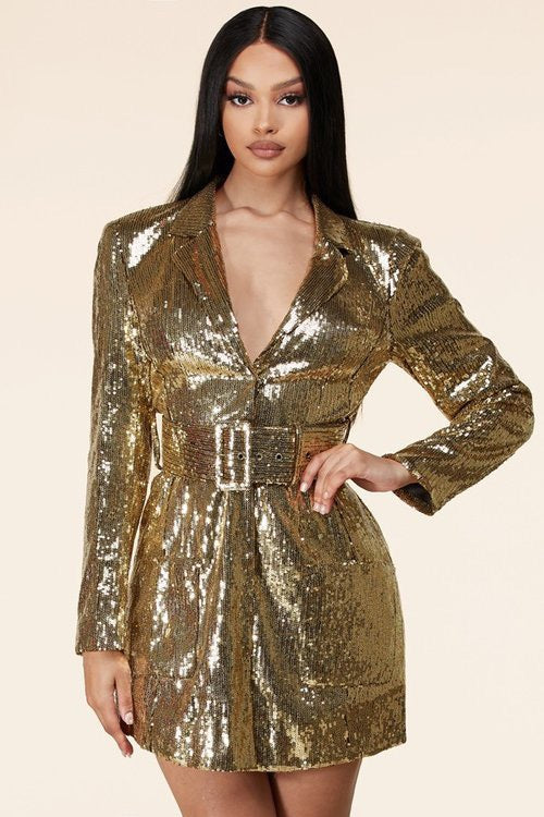 LAS VEGAS Gold Sequin Mini Dress