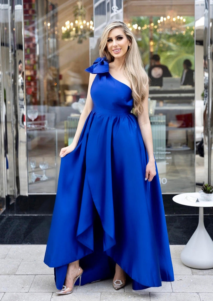 PRINCESS DIANA Royal Blue Satin Elegant Gown for Occasions PRINCESS DIANA Royal Blue Satin Elegant Gown for Occasions