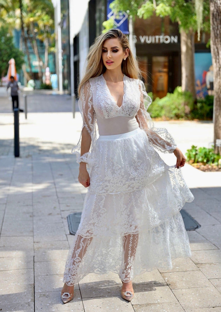 WHITE 2-PIECE Long Sleeve Lace Bodysuit & Skirt | ODETTE WHITE 2-PIECE Long Sleeve Lace Bodysuit & Skirt | ODETTE