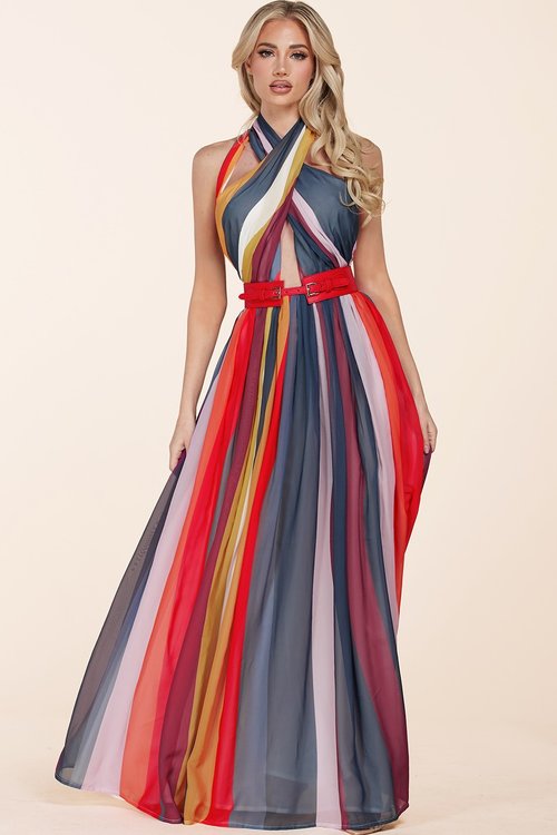 slim fit dress slacks Multicolor Halter Neck Maxi Dress