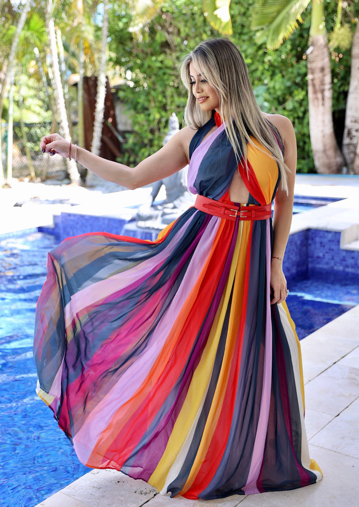 MULTICOLOR HALTER NECK Maxi Dress - LISSY Style MULTICOLOR HALTER NECK Maxi Dress - LISSY Style