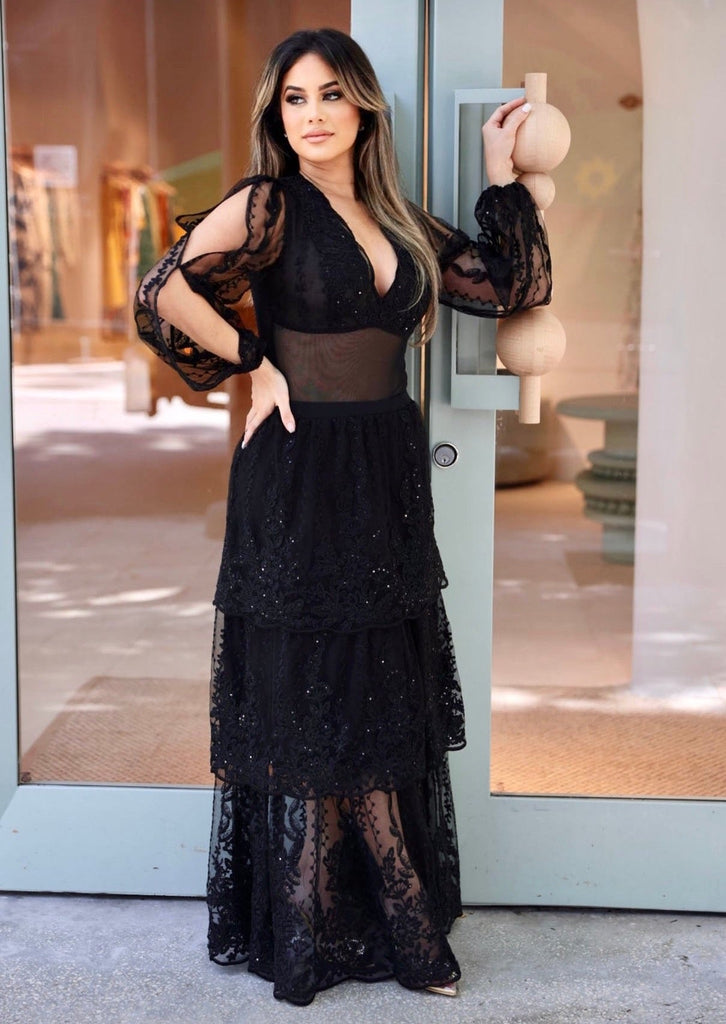 BLACK 2-PIECE Long Sleeve Lace Suit & Skirt - Odile BLACK 2-PIECE Long Sleeve Lace Suit & Skirt - Odile