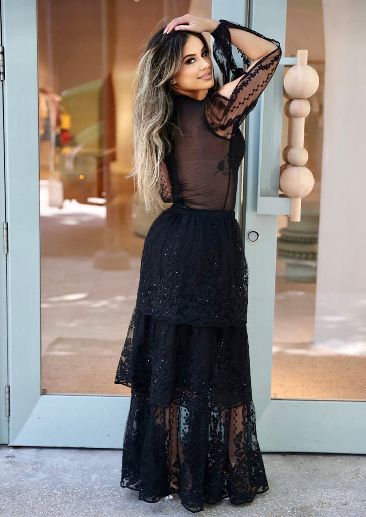 BLACK 2-PIECE Long Sleeve Lace Suit & Skirt - Odile BLACK 2-PIECE Long Sleeve Lace Suit & Skirt - Odile