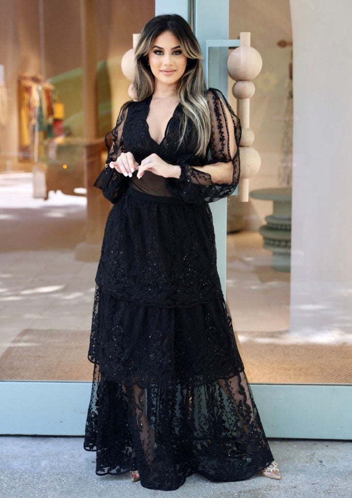 BLACK 2-PIECE Long Sleeve Lace Suit & Skirt - Odile BLACK 2-PIECE Long Sleeve Lace Suit & Skirt - Odile