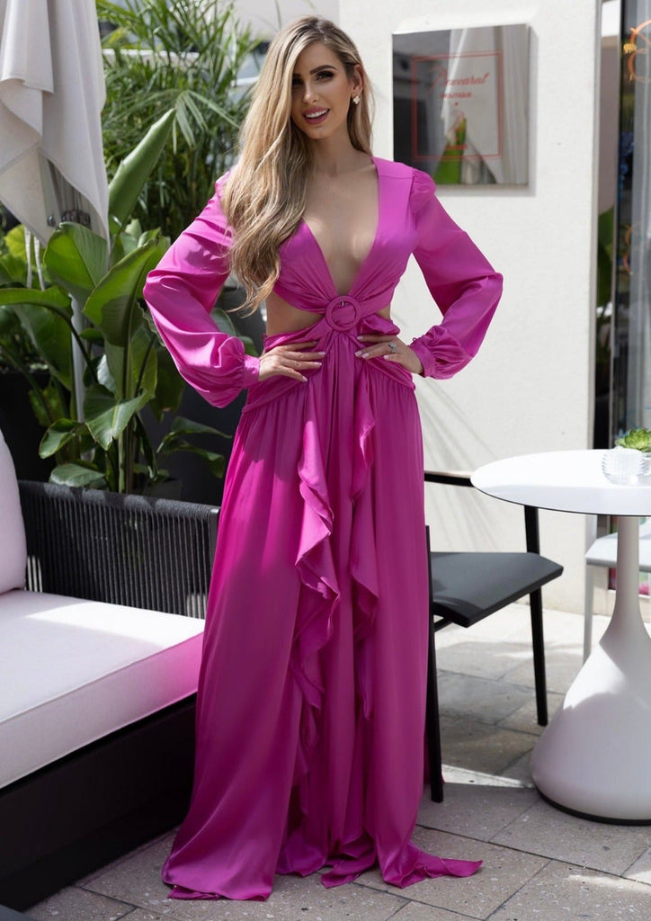 FUCHSIA CUT OUT Maxi Dress with Long Sleeves FUCHSIA CUT OUT Maxi Dress with Long Sleeves