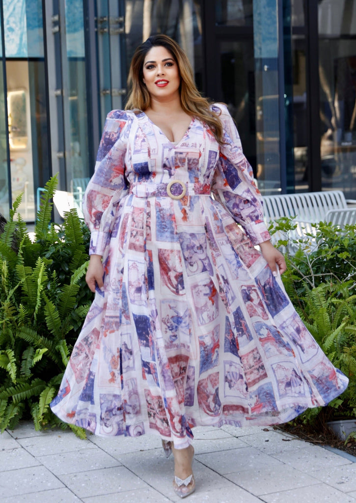 long sleeve renaissance print dress Enjoytime Women Renaissance Dress Vintage Printed High Waisted Crew Neck Long Sleeve Dresses Medieval Witchy Clothes