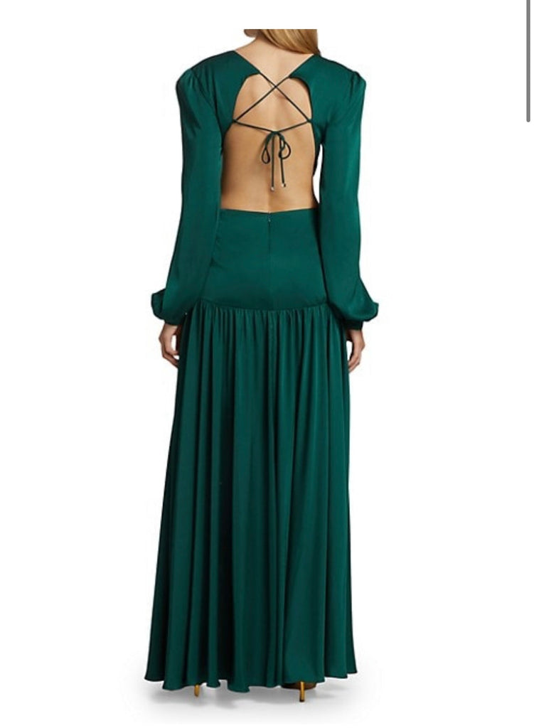 BLUE SAPPHIRE Satin Maxi Dress with Cut Out Long Sleeves BLUE SAPPHIRE Satin Maxi Dress with Cut Out Long Sleeves