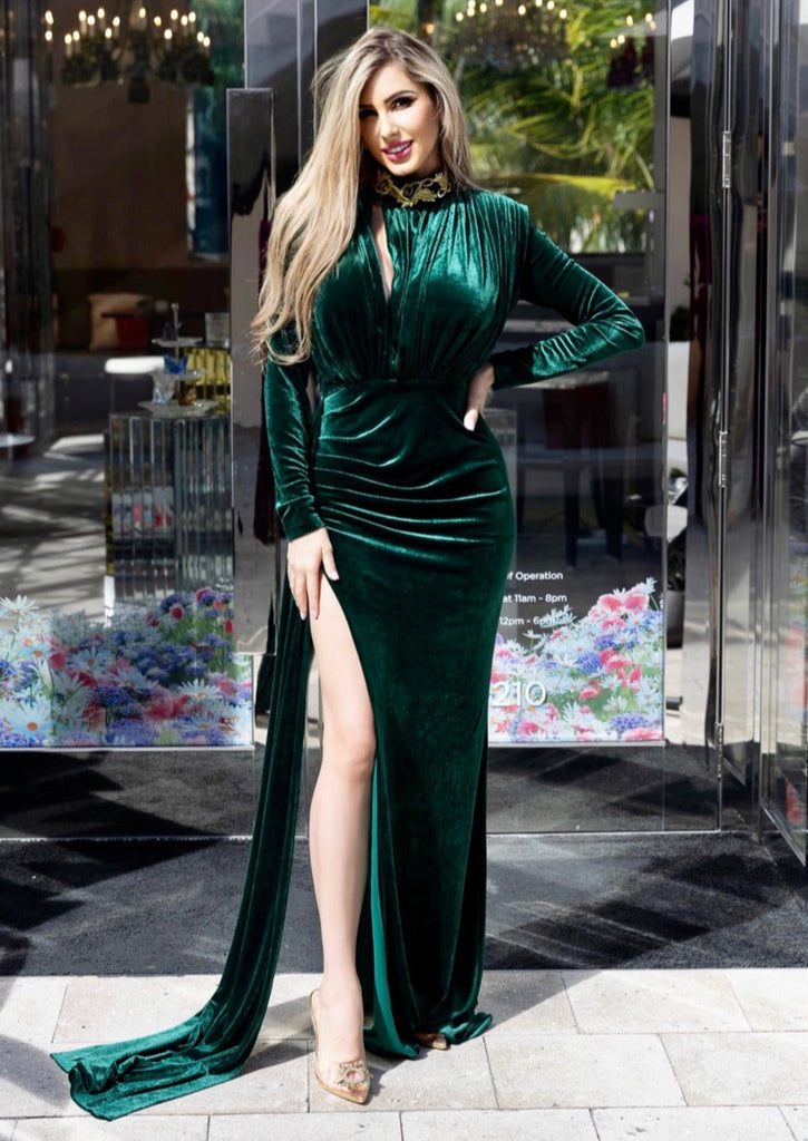 EMERALD GREEN Velvet Gown - Long Sleeve Elegant Dress EMERALD GREEN Velvet Gown - Long Sleeve Elegant Dress