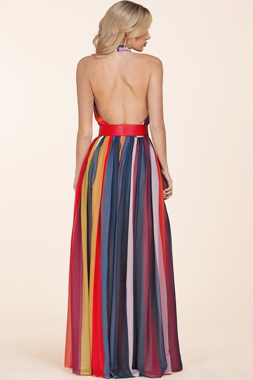 MULTICOLOR HALTER NECK Maxi Dress - LISSY Style L / US 10-12