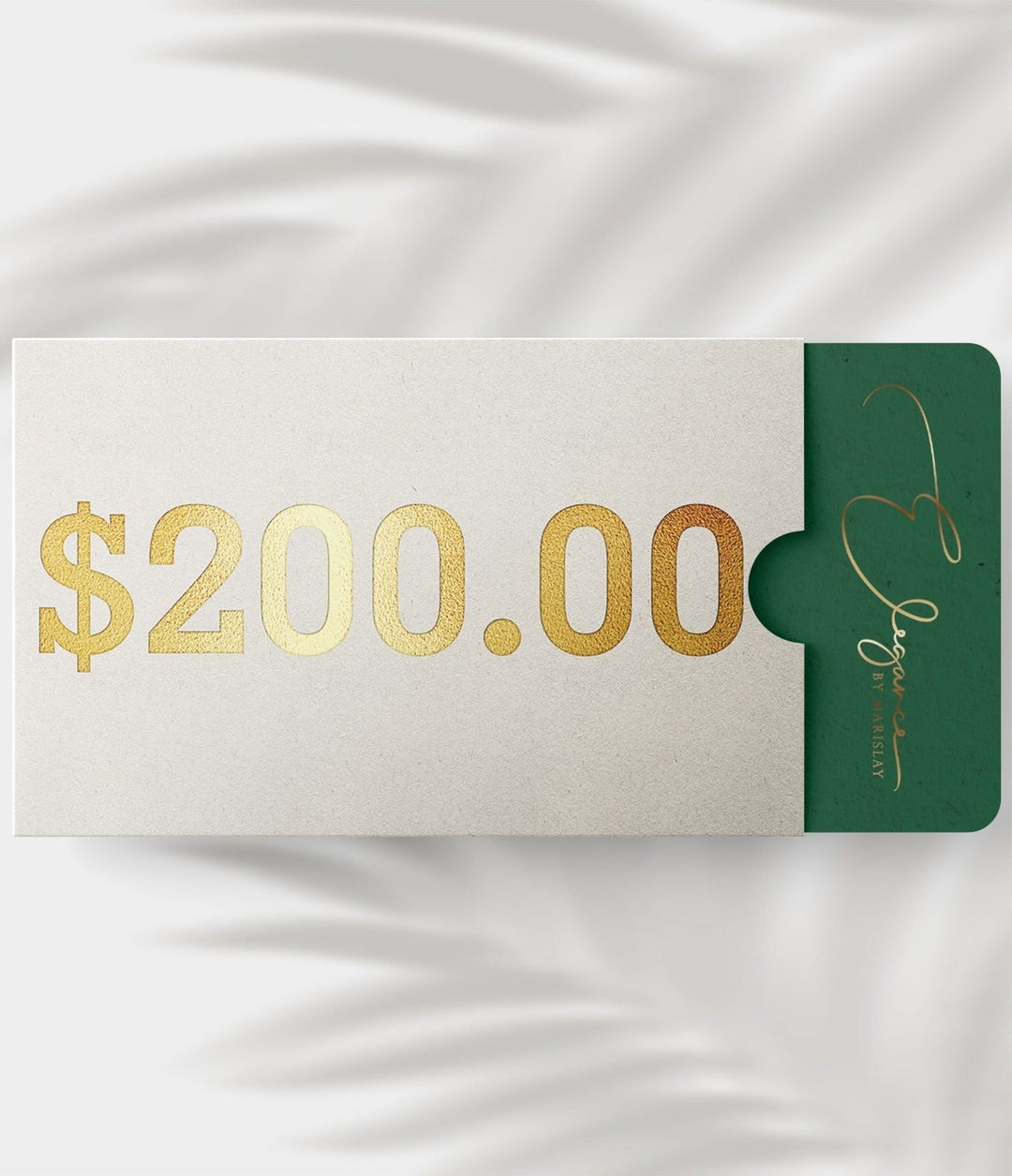ELEGANCE BY MARISLAY gift card with $200 value, featuring elegant design.