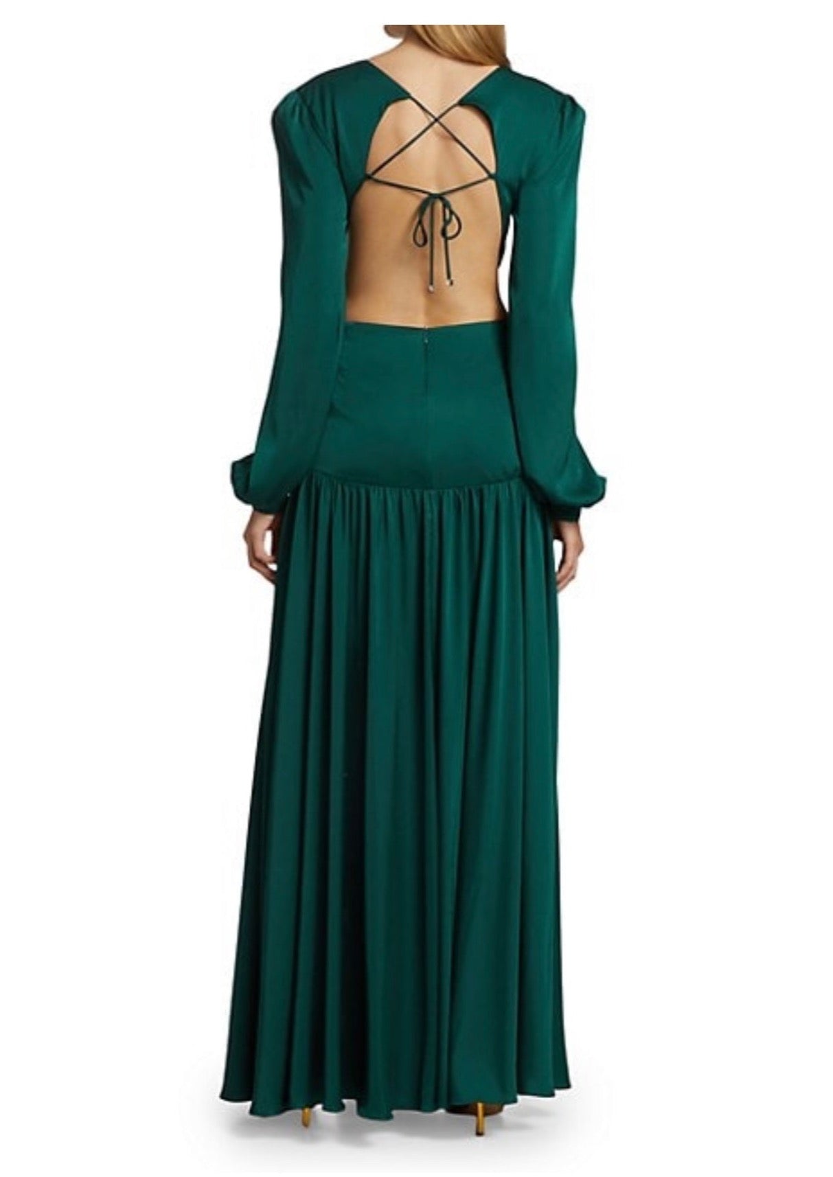 GREEN OLIVE Cut Out Long Sleeve Maxi Dress - MYKONOS L / US 10-12 GREEN OLIVE Cut Out Long Sleeve Maxi Dress - MYKONOS L / US 10-12