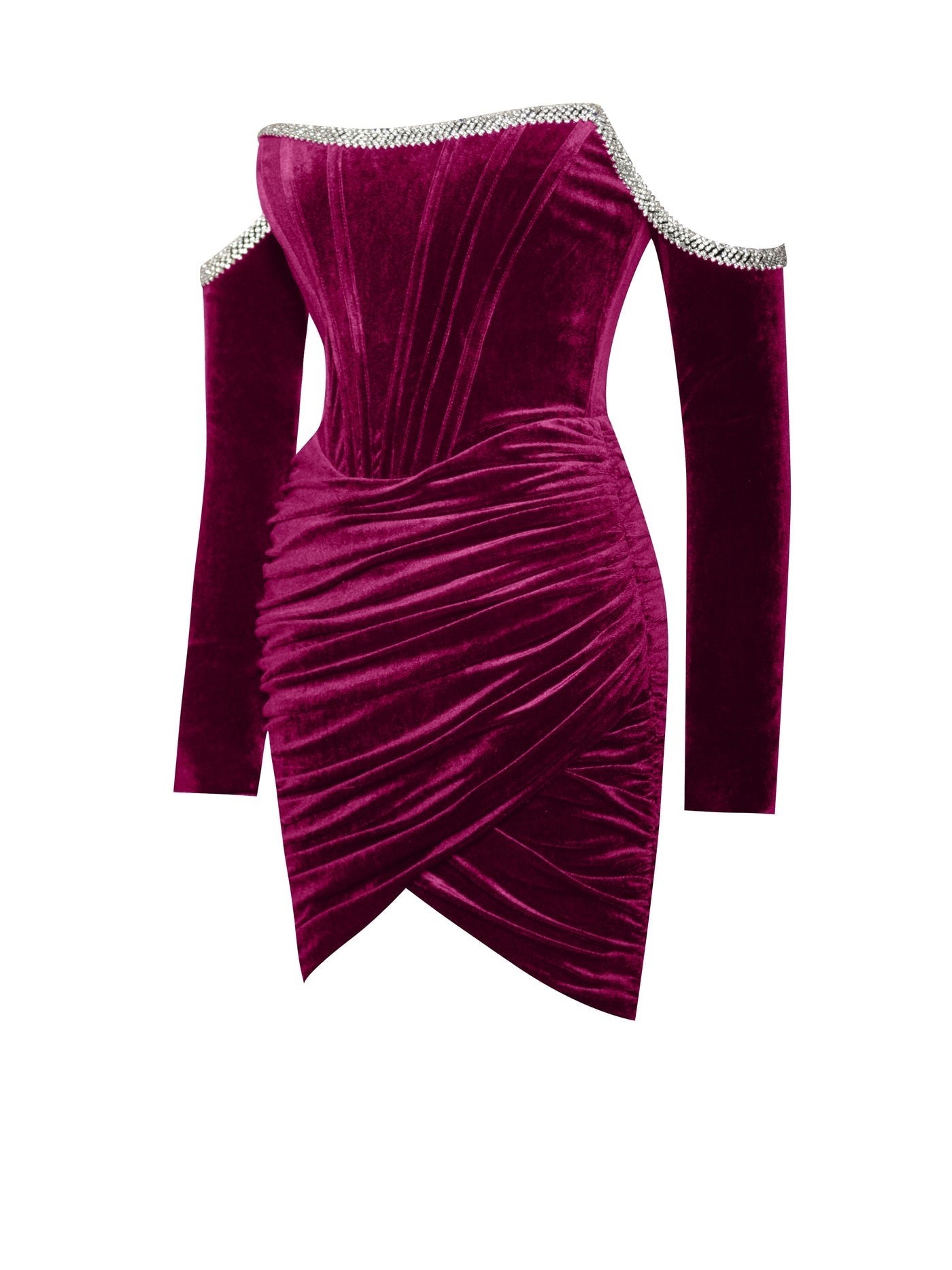 BURGUNDY VELVET Off Shoulder Mini Dress with Crystal Trim L / US 10-12 BURGUNDY VELVET Off Shoulder Mini Dress with Crystal Trim L / US 10-12