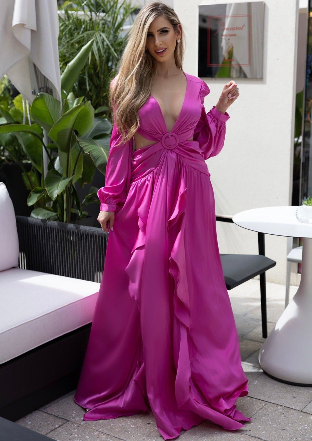 white christmas dresses Marisella Fuchsia Sequin Ruched Mermaid Maxi Dress 4 main image 1